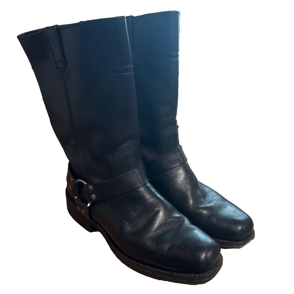 Harley-Davidson Men's Black Leather Harness Boots Mid-Calf Pull-On US 10.5